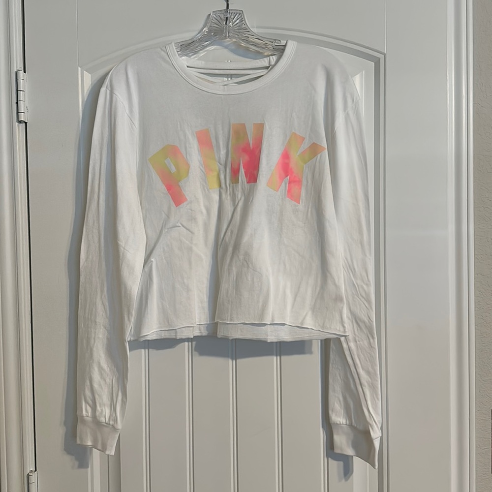 PINK Cropped Long Sleeve Tshirt
